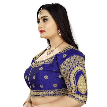 Blue Women Georgette Readymade Blouse - Gold Diamond Handwork & Embroidery Coding Work 2