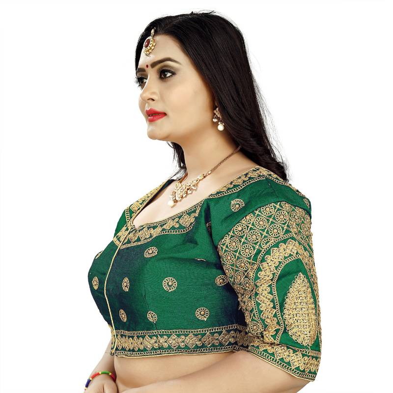 Green  Women Georgette Readymade Blouse - Gold Diamond Handwork & Embroidery Coding Work