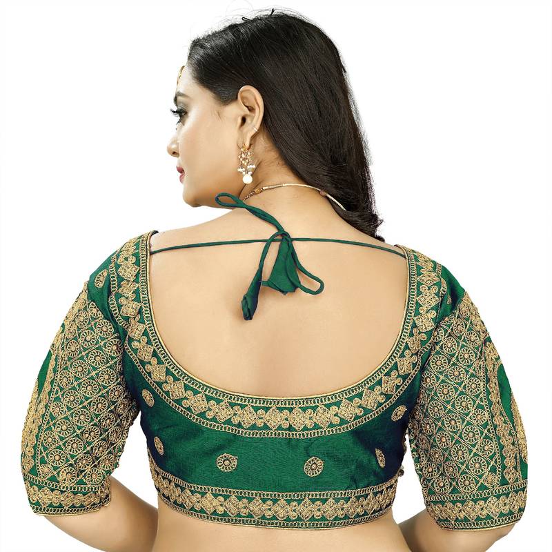Green  Women Georgette Readymade Blouse - Gold Diamond Handwork & Embroidery Coding Work