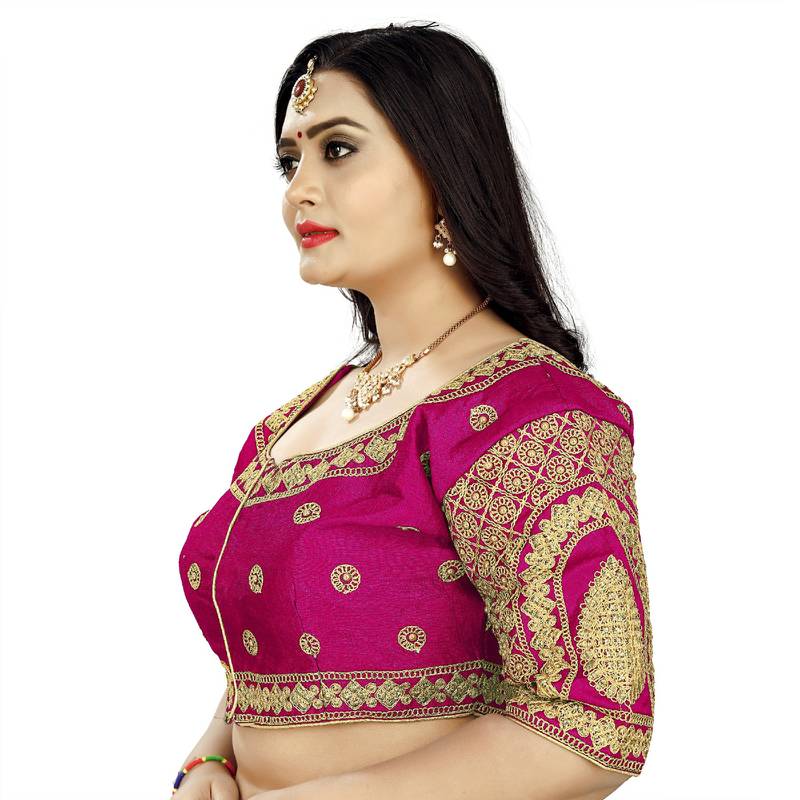 Rani  Women Georgette Readymade Blouse - Gold Diamond Handwork & Embroidery Coding Work