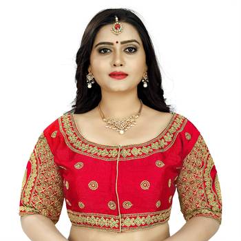Red  Women Georgette Readymade Blouse - Gold Diamond Handwork & Embroidery Coding Work 1