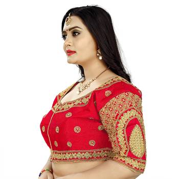 Red  Women Georgette Readymade Blouse - Gold Diamond Handwork & Embroidery Coding Work 2