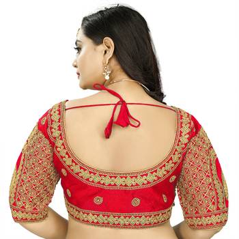 Red  Women Georgette Readymade Blouse - Gold Diamond Handwork & Embroidery Coding Work 3