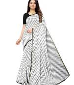 White printed chiffon saree with blouse