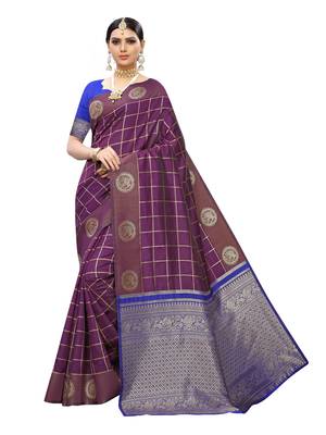 Purple woven art silk  saree with blouse 1