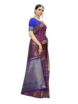 Purple woven art silk  saree with blouse 2