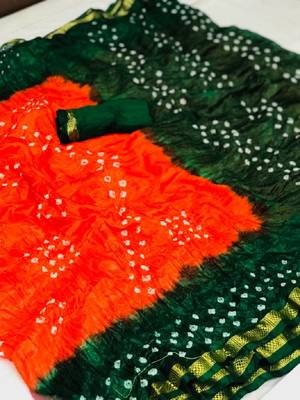 Dark orange woven cotton silk saree with blouse 1