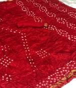 Red woven cotton silk saree with blouse