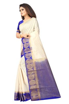White woven art silk saree with blouse 1