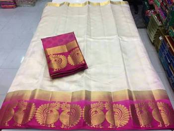 White woven art silk saree with blouse 2