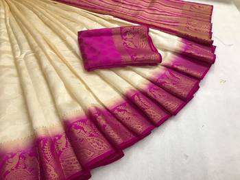 White woven art silk saree with blouse 1