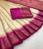 White woven art silk saree with blouse