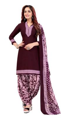 Multicolor Printed Crepe Unstitched Salwar With Dupatta 4