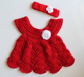 Red hand woven wool kids-frocks 1