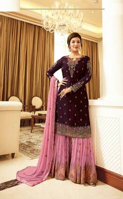 Purple embroidered faux georgette salwar 1