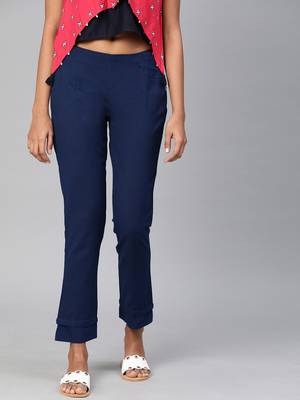 Blue plain cotton trousers 1