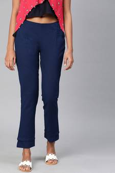 Blue plain cotton trousers