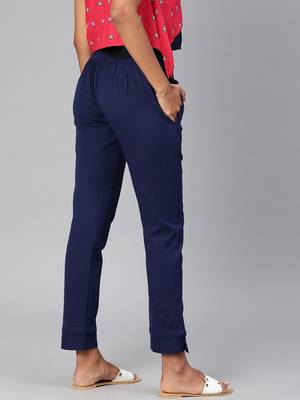 Blue plain cotton trousers 2