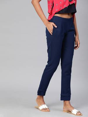 Blue plain cotton trousers 3