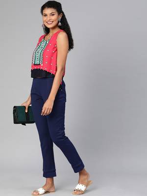 Blue plain cotton trousers 5
