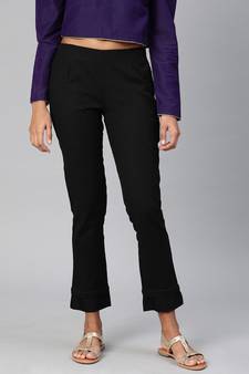Black plain cotton trousers