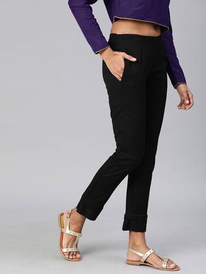 Black plain cotton trousers 3