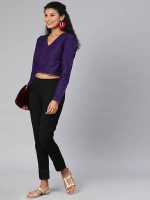 Black plain cotton trousers 5