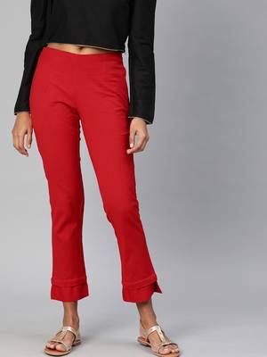 Red plain cotton trousers 1
