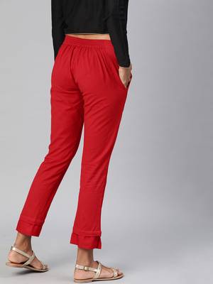 Red plain cotton trousers 2