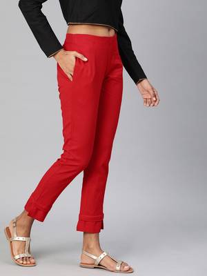 Red plain cotton trousers 3
