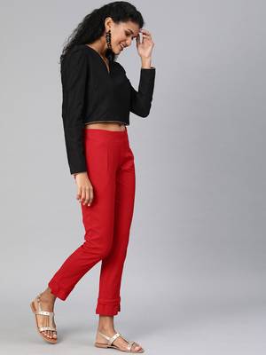 Red plain cotton trousers 5