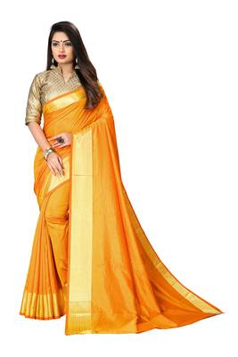 Dark yellow woven art silk saree with blouse 1