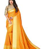 Dark yellow woven art silk saree with blouse