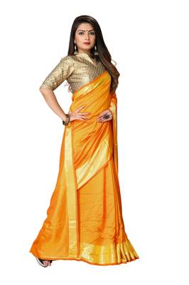 Dark yellow woven art silk saree with blouse 3