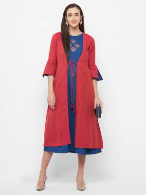 Blue embroidered cotton ethnic-kurtis 1