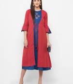 Blue embroidered cotton ethnic-kurtis