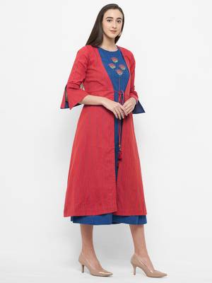 Blue embroidered cotton ethnic-kurtis 3