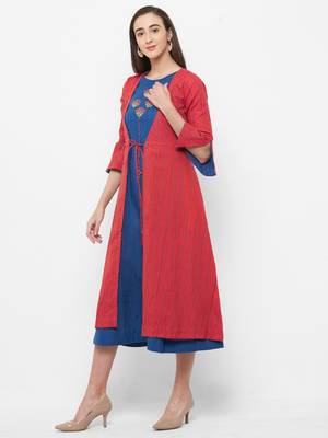 Blue embroidered cotton ethnic-kurtis 5