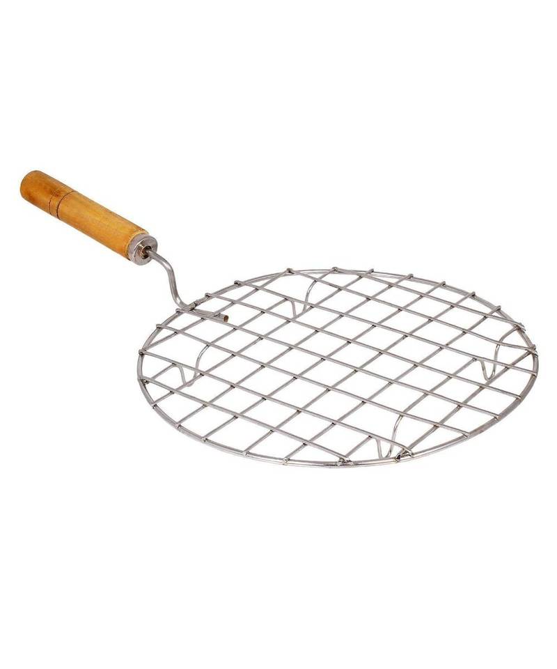 Stainless Steel Wooden Handle Roasting Net,Wire Roaster,Roaster,Cooking Rack for Chiken Grill,Roti Grill,Papad Grill