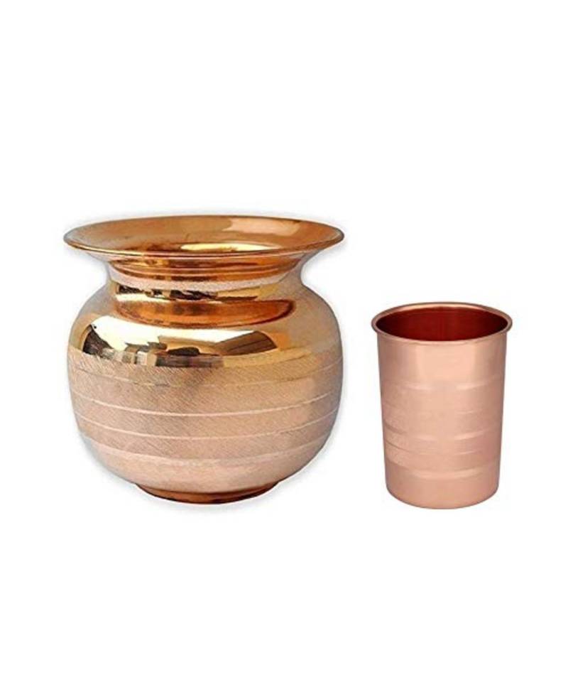 Pure Copper Lota/Kalash Ayurvedic Water Drinking Lota (800 Ml) with Free Copper Glass