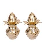 Brass Glossy Kalash with Metallic Coconut Mango Leaves (Gold_16 x 11 x 11 cm)
