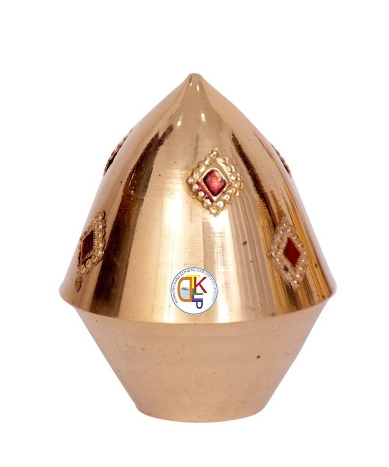 Brass Glossy Kalash with Metallic Coconut Mango Leaves (Gold_16 x 11 x 11 cm)