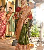 Mehendi woven silk saree with blouse