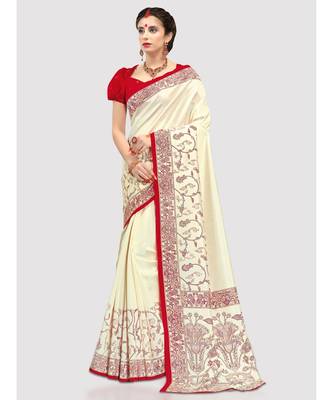 Cream Woven art silk saree with blouse 1