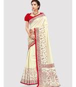 Cream Woven art silk saree with blouse