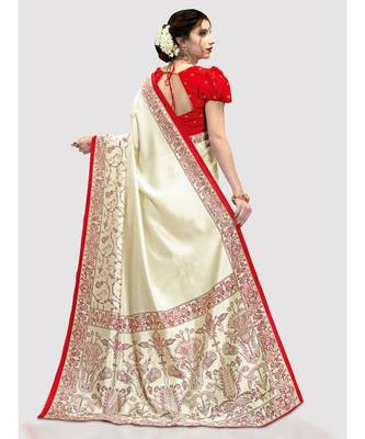 Cream Woven art silk saree with blouse 2