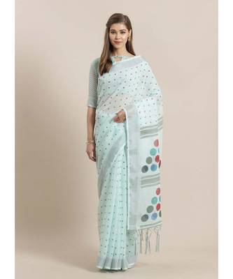 green Printed Linen saree with blouse 1