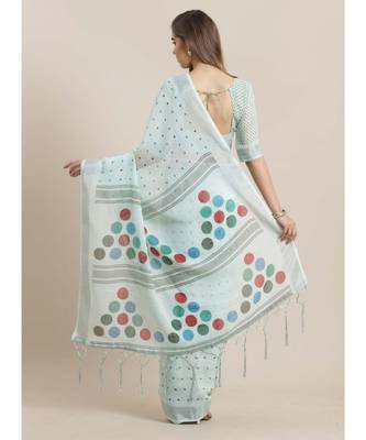 green Printed Linen saree with blouse 2