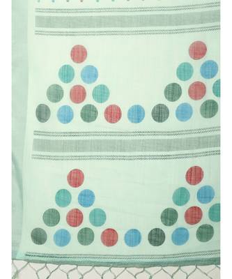 green Printed Linen saree with blouse 3