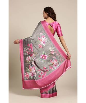 green Printed satin saree with blouse 2